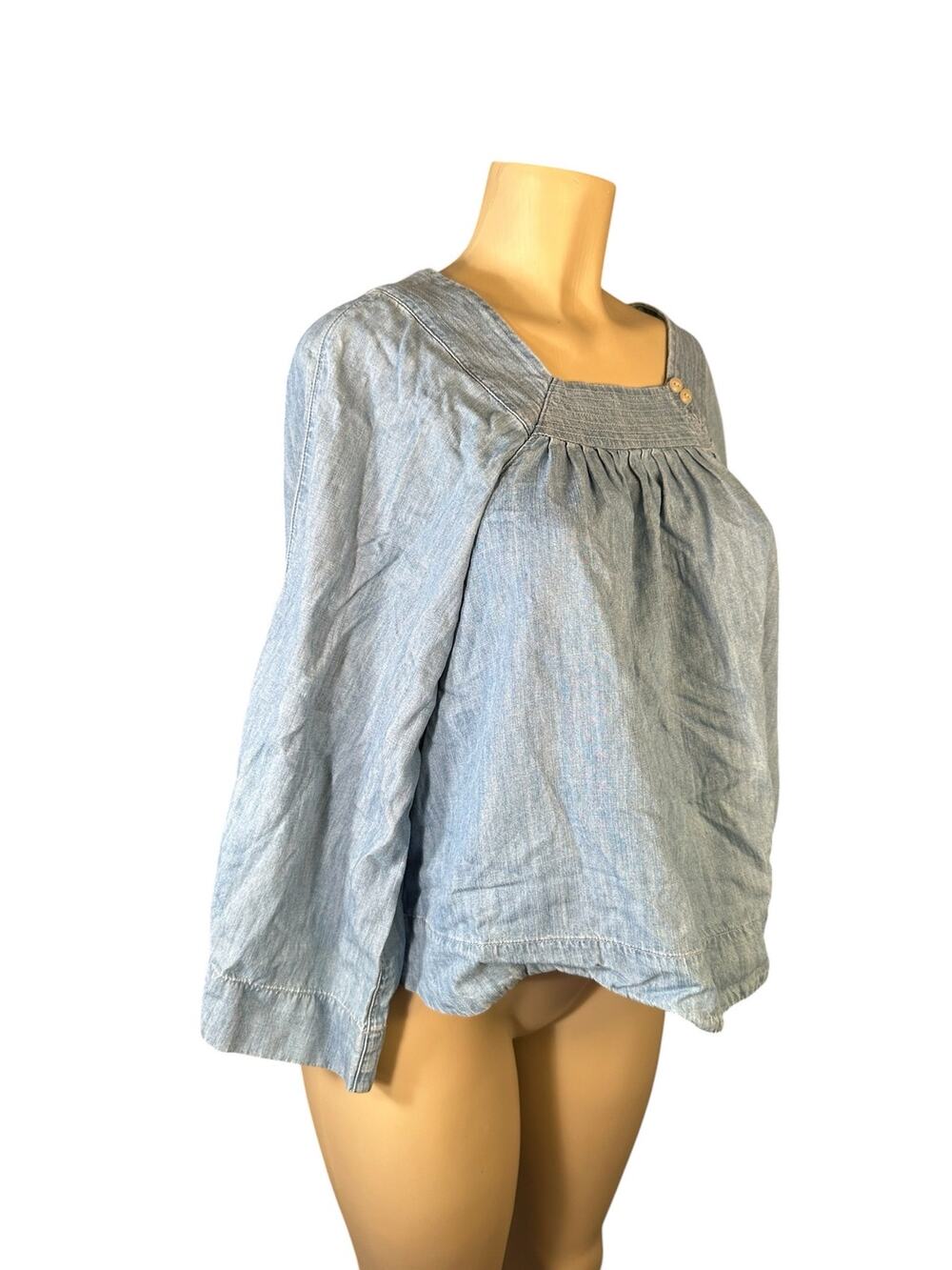 Women XXS Madewell J7927 Denim Square-Neck Top Blouse Jean Blue Peasant Shirt